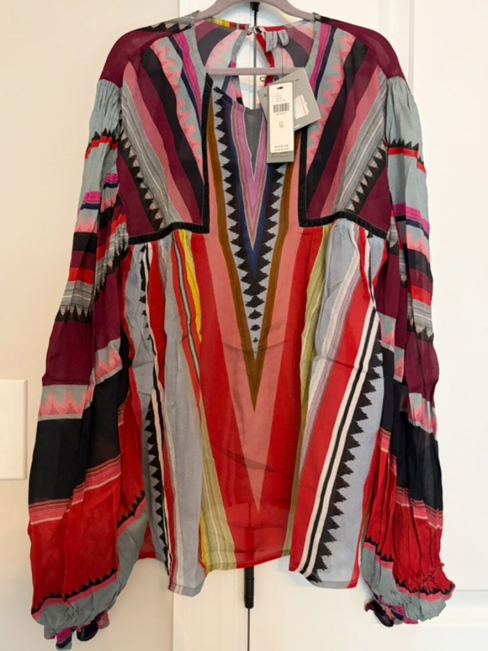 NWT Anthropologie Bl-nk London Geometric Peasant Blouse | Size XS | Multicolor